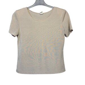 Beige Short Sleeve Womens T-Shirt Polyester Spandex Blend Fitted  Minimalist